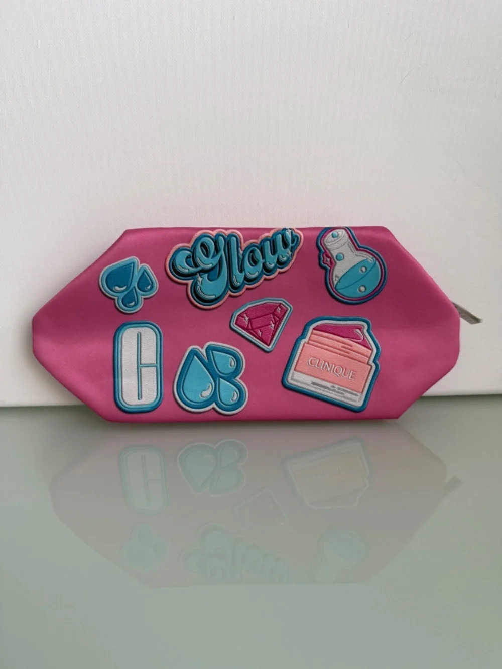 Clinique Pink Blue Novelty Glow Cosmetic Makeup Bag Pouch